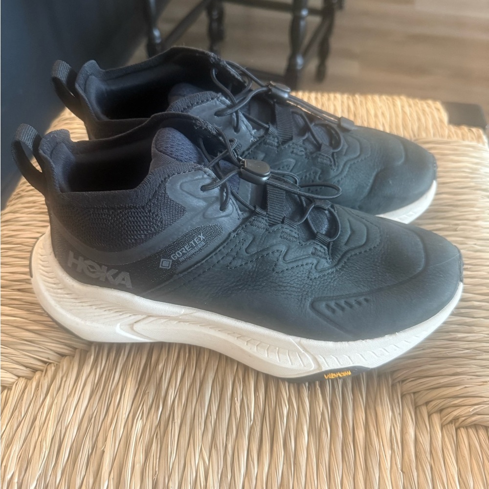Hoka Black and Cream Running Shoes- only worn once!